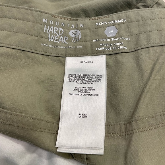 Mountain Hardwear Shorts, Sage Green, Zip Front, Side Pockets, Belt Loops, Sz 36 - Picture 11 of 13